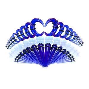Detailset aus blau verlaufenden Acryl-Dehnstäben und Spiral-Expandern mit schwarzen O-Ringen