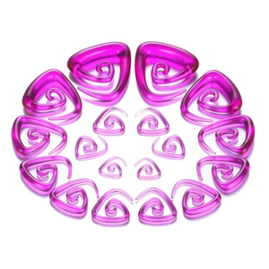 Makro-Ansicht des 18-teiligen lila Acryl-Spiral-Ohrdehner-Sets in verschiedenen Größen