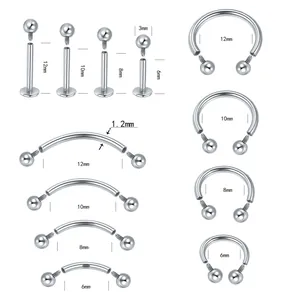Ensemble de piercings en acier inoxydable avec anneaux et clous en plusieurs tailles
