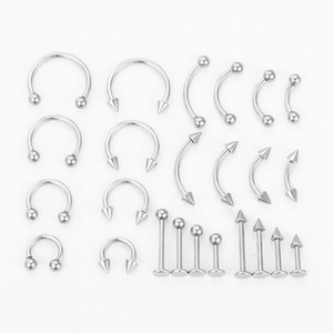 Kit de piercing en acier inoxydable avec anneaux fer à cheval et bijoux de lèvre