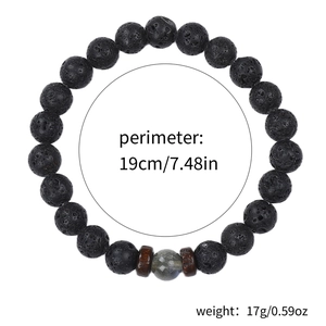 Elastic lava stone and moonstone beaded bracelet with wooden spacers for men