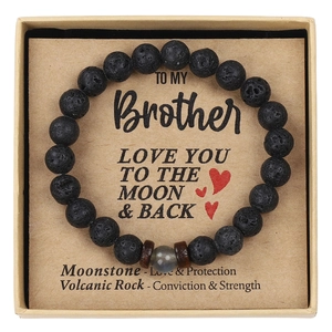 Lava rock and moonstone beads bracelet in gift box with personalized message card