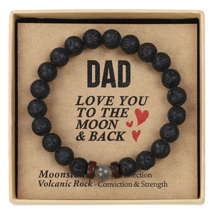 Lava stone and moonstone bracelet for son, presented on an inspirational message card