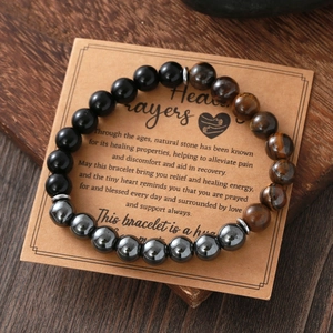 Handmade tiger eye obsidian hematite stretch bracelet with healing prayer gift card