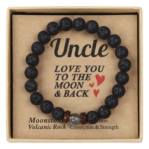 Lava rock and moonstone beaded bracelet in a gift box with a sentimental message card