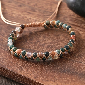 Boho Handgeflochtenes Indisches Achat Naturstein Perlenarmband Zweilagig Verstellbares Tunnelzug Armband Damen Schmuck Geschenk