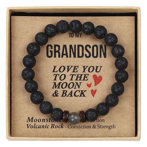 Lava stone bead bracelet for grandson in a gift box with a sentimental message card