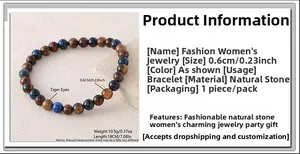 Detailed view of 6mm tiger eye stone beads and elastic cord of the handmade bracelet