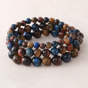 Handmade Natural Tiger Eye Stone Beads Bracelet Yellow Blue Red Multicolor Elastic Stretch Gemstone Round Beads Bracelet For Men Women