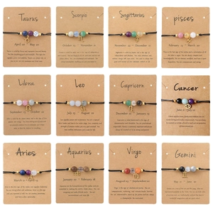 Handgefertigtes 12 Sternzeichen Geflochtenes Armband Natursteinperlen Edelstahl Anhänger Verstellbarer Schmuck Für Damen Herren Geschenk