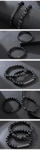 Macro detail of matte obsidian and volcanic stone bracelet set with black crown charms