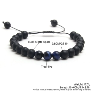 Bracelet en Perles de Pierre Naturelle Oeil de Tigre Pierre de Lave Homme Femme Corde Tissée Réglable Agate Mate Bijoux Cadeau
