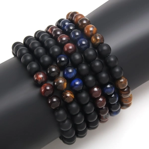 Ensemble de bracelets ajustables en œil de tigre naturel et pierres mates pour unisexe