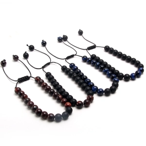 Lot de 4 bracelets ajustables en perles d'onyx noir mat et pierre d'œil de tigre