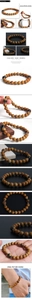 Macro detail of natural peach wood and tiger eye stone beaded elastic bracelet