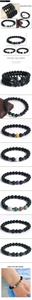 Mehrwinkel-Detailaufnahmen von Tigerauge- und Mattsteinarmbändern auf weißem Hintergrund