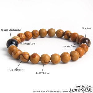Natural peach wood and tiger eye stone beaded elastic bracelet for men and women