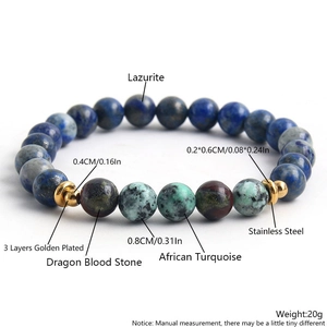 Handmade natural stone beaded bracelet with lapis lazuli and stainless steel accents