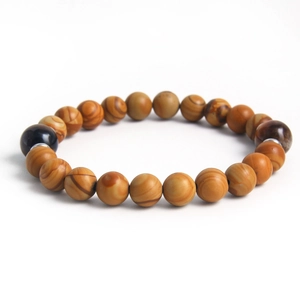 Natural picture jasper and black obsidian beaded bracelet with vintage silver accents