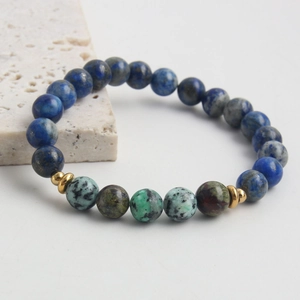 Natural sodalite and multi-color stone beaded bracelet with golden metal spacers