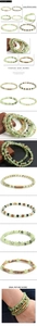 Detailed view of beaded bracelet with green prehnite stone beads and wooden accents
