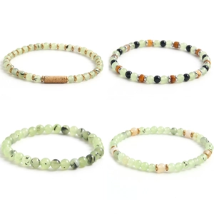 Natural prehnite and picture stone beaded bracelets with elegant chinese style design