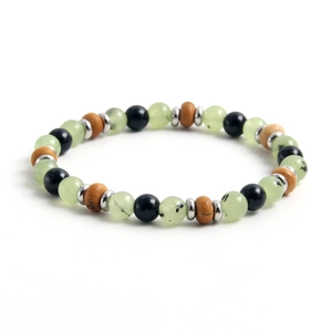 Retro beaded bracelet with prehnite and picture stone featuring silver spacers