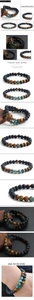 Detailed views of lava stone and tiger eye beaded bracelet for men and women