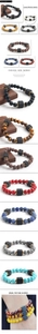 Detailaufnahme von Naturstein-Perlenarmbändern mit Türkis und Tigerauge-Steinen