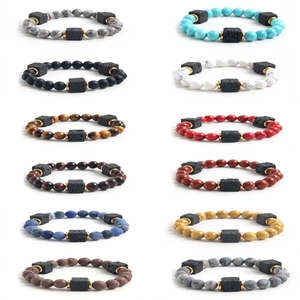 Set mit 12 Naturstein-Perlenarmbändern inklusive Tigerauge und Türkis für Herren