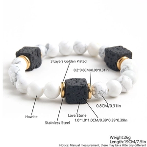 8mm Naturstein Armband für Herren aus Howlith und Lavastein mit Edelstahlperlen