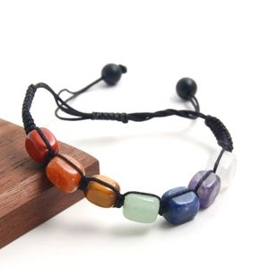 Handmade 7 Chakra Natural Stone Beaded Bracelet Adjustable Woven Rope Healing Energy Agate Tiger Eye Men Jewelry