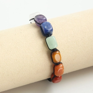 Handmade woven natural stone bead bracelet with tiger eye, agate and lapis lazuli beads