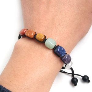 Handmade braided natural tiger eye and lapis lazuli beaded bracelet with adjustable cord