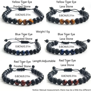 Natuurlijke Tijgeroog Lavasteen Kralen Armband Voor Mannen Vrouwen Handgemaakte Geweven Verstelbare Koord Armband Genezende Energie Steen Sieraden