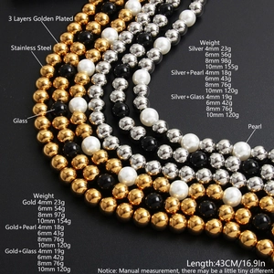 Gold-plated stainless steel bead necklace with pearls and glass beads for women