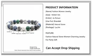Detail view of 8mm natural stone beaded bracelet showing dimensions and material specs