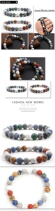Detailed view of polished sodalite and map stone beads on a colorful elastic bracelet