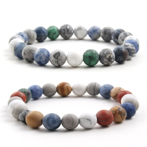 Natural Stone Beaded Bracelet Healing Map Stone Howlite African Turquoise Sodalite Elastic Unisex Jewelry Gift