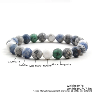 Healing natural sodalite and turquoise beaded stretch bracelet for men and women