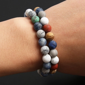 Natural sodalite and african pine stone beaded bracelet with matte finish in dual layer