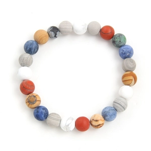 Natural African Pine and Blue Vein stone beaded bracelet with colorful healing round beads