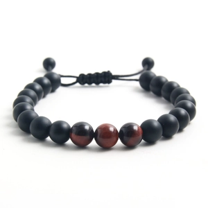 Pulsera ajustable de ojo de tigre y piedras negras mate con diseño de cordón trenzado