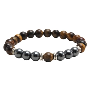 Pulsera para hombre con cuentas de ojo de tigre y hematita con espaciadores de plata