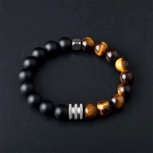 Natural Tiger Eye Obsidian Beaded Bracelet For Men Women Matte Stone Lava Rock Map Stone Elastic Retro Unisex Charm Bracelet Jewelry