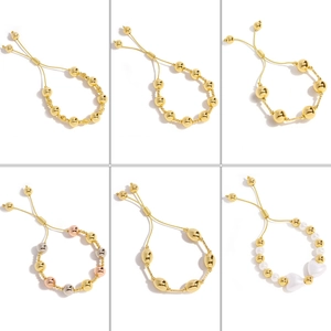 18k Vergoldetes Kupferperlen Armband Für Damen Barock Künstliche Perlenimitat Herz Anhänger Verstellbare Zugkordel Modeschmuck
