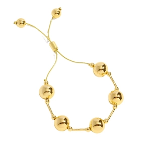 Poliertes 18 Karat vergoldetes Perlenarmband mit verstellbarem Verschluss und Spiraltextur
