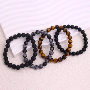 Lot de quatre bracelets élastiques en pierre naturelle 8mm avec oeil de tigre et lave