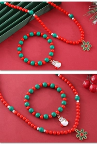 Weihnachts-Schmuckset mit Schneemann-Perlenarmband und roter Schneeflocken-Halskette