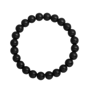 Bracelet élastique en perles d'obsidienne noire de 8 mm avec finition miroir brillante